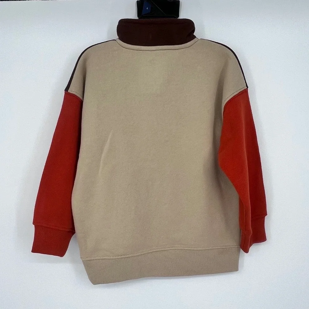 Quarter Zip Pullover‎ Kids Size 4 Brown Tan Orange Colorblock Fleece Gorpcore